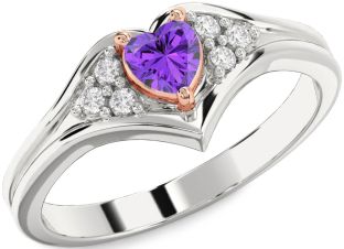 Diamond Amethyst Platinum & Rose Gold Heart Promise Ring