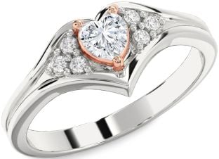 Diamond Platinum & Rose Gold Heart Promise Ring