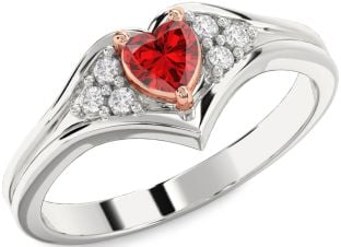 Diamond Ruby Platinum & Rose Gold Heart Promise Ring