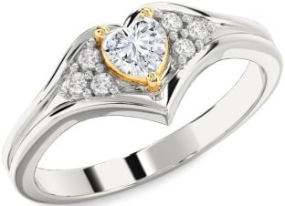 Diamond Silver & 10K gold Heart Promise Ring