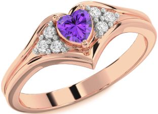 Diamond Amethyst Rose Gold Heart Promise Ring