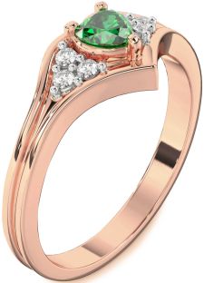 Diamond Emerald Rose Gold Heart Promise Ring