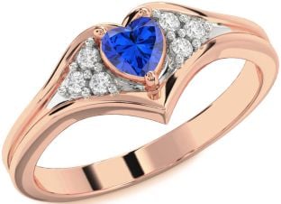 Diamond Blue Sapphire Rose Gold Heart Promise Ring