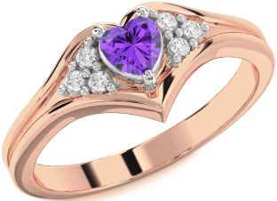 Diamond Amethyst Platinum & Rose Gold Heart Promise Ring