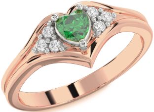 Diamond Emerald Platinum & Rose Gold Heart Promise Ring