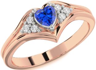 Diamond Blue Sapphire Platinum & Rose Gold Heart Promise Ring