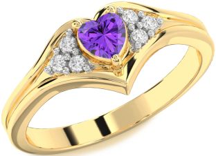 Diamond Amethyst Gold Heart Promise Ring