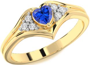 Diamond Blue Sapphire Gold Heart Promise Ring