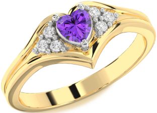 Diamond Amethyst Platinum & Yellow Gold Heart Promise Ring