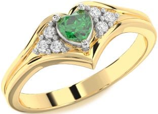 Diamond Emerald Platinum & Yellow Gold Heart Promise Ring