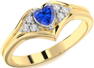 Diamond Blue Sapphire Platinum & Yellow Gold Heart Promise Ring