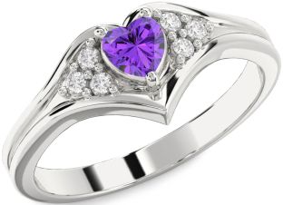 Diamond Amethyst Platinum Heart Promise Ring