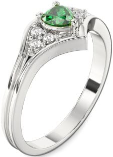 Diamond Emerald White Gold Heart Promise Ring