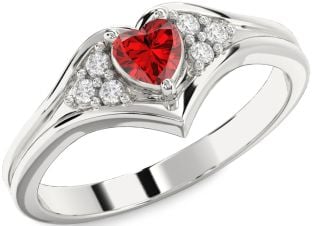 Diamond Ruby White Gold Heart Promise Ring