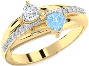 Diamond Gold Silver Two Heart Promise Ring