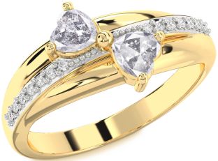 Salt & Pepper Diamond Gold Two Heart Ring