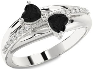 Black Diamond Silver Two Heart Ring