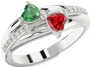 Diamond Silver Two Heart Promise Ring