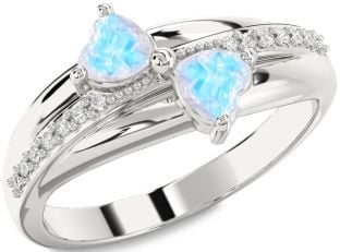 Diamond Moonstone Silver Two Heart Ring
