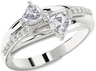 Salt & Pepper Diamond Silver Two Heart Ring