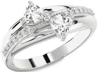 Diamond White Sapphire Silver Two Heart Ring