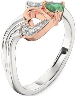 Diamond Emerald Platinum & Rose Gold Heart Promise Ring
