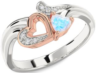 Diamond Amethyst Platinum & Rose Gold Heart Promise Ring