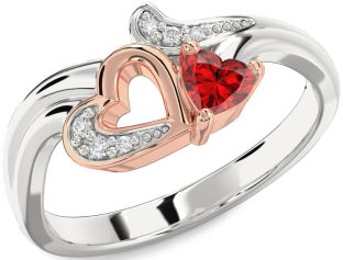 Diamond Ruby Platinum & Rose Gold Heart Ring