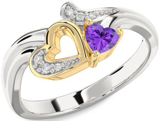 Diamond Amethyst Platinum & Yellow Gold Heart Promise Ring