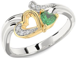 Diamond Emerald Platinum & Yellow Gold Heart Ring