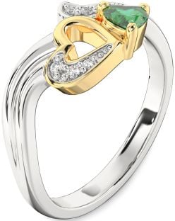 Diamond Emerald Platinum & Yellow Gold Heart Promise Ring