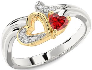 Diamond Ruby Platinum & Yellow Gold Heart Ring