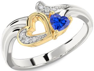 Diamond Blue Sapphire Gold Silver Heart Promise Ring