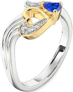 Diamond Blue Sapphire Silver & 10K gold Heart Promise Ring