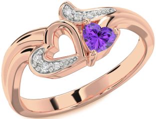 Diamond Amethyst Rose Gold Heart Promise Ring
