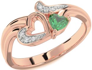 Diamond Emerald Rose Gold Heart Ring