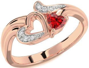 Diamond Ruby Rose Gold Heart Ring