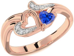Diamond Blue Sapphire Rose Gold Heart Ring