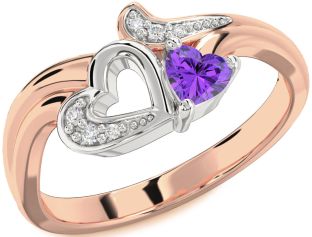 Diamond Amethyst Platinum & Rose Gold Heart Promise Ring