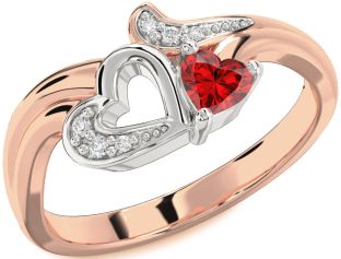 Diamond Ruby Platinum & Rose Gold Heart Ring