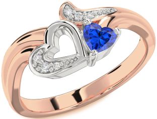 Diamond Blue Sapphire White Rose Gold Heart Ring