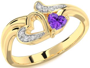 Diamond Amethyst Gold Heart Promise Ring