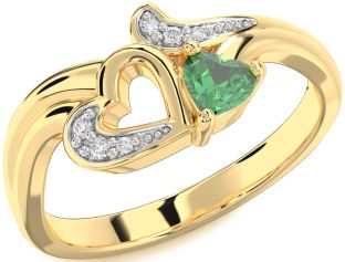 Diamond Emerald Gold Heart Ring