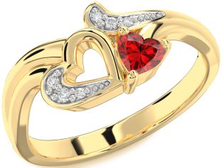 Diamond Ruby Gold Heart Ring
