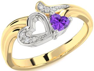 Diamond Amethyst Platinum & Yellow Gold Heart Promise Ring