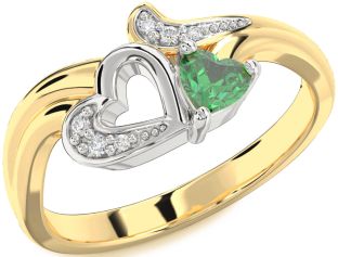 Diamond Emerald Platinum & Yellow Gold Heart Ring