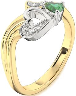 Diamond Emerald Platinum & Yellow Gold Heart Promise Ring