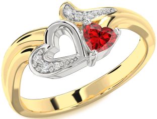 Diamond Ruby Platinum & Yellow Gold Heart Ring