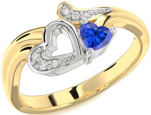 Diamond Blue Sapphire Gold Silver Heart Promise Ring