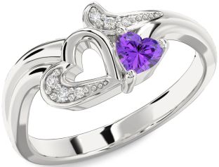 Diamond Amethyst Platinum Heart Promise Ring